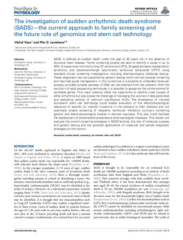 (PDF) The investigation of sudden arrhythmic death syndrome (SADS)-the