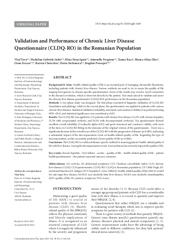 (PDF) Validation and Performance of Chronic Liver Disease Questionnaire