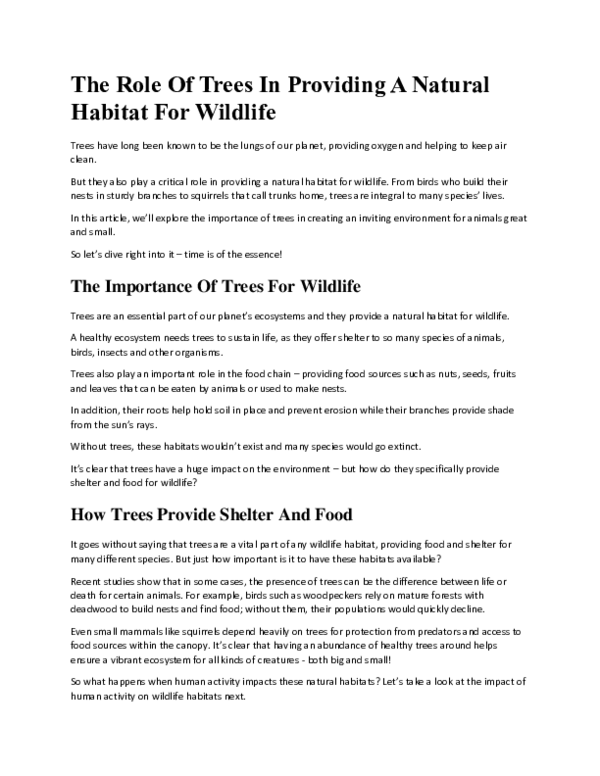 (PDF) The Role Of Trees In Providing A Natural Habitat For Wildlife