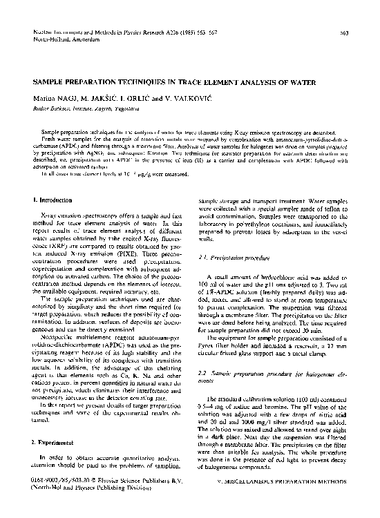 (PDF) Sample preparation techniques in trace element analysis of water