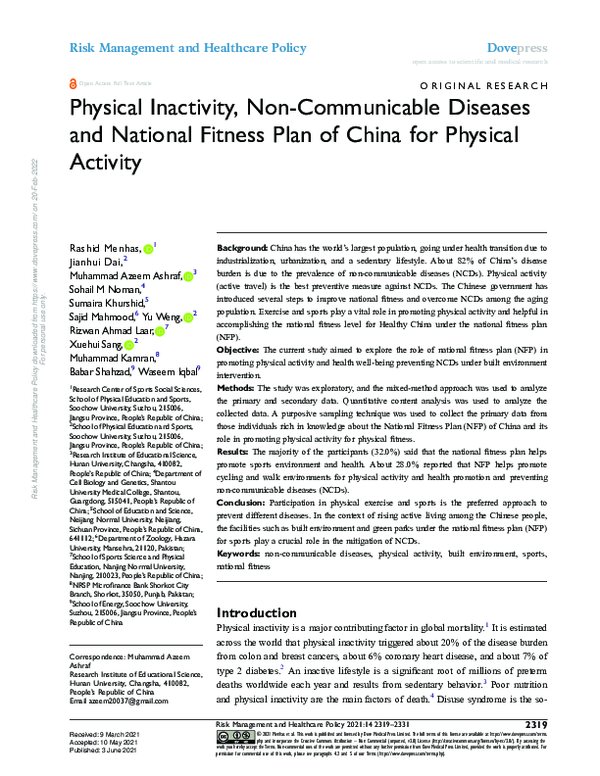 (PDF) Physical Inactivity, Non-Communicable Diseases and National ...