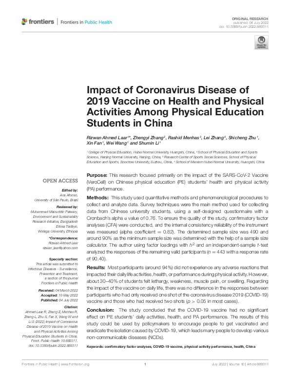 (PDF) Impact of Coronavirus Disease of 2019 Vaccine on Health and ...