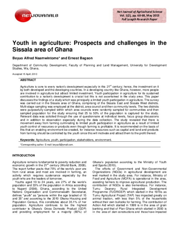 (PDF) Youth in agriculture: Prospects and challenges in the Sissala ...