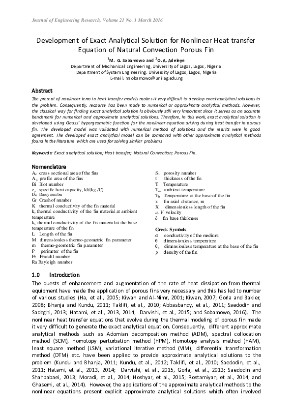 (PDF) Development of Exact Analytical Solution for Nonlinear Heat ...