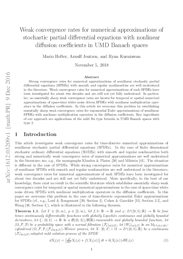 (PDF) Weak convergence rates for numerical approximations of stochastic ...