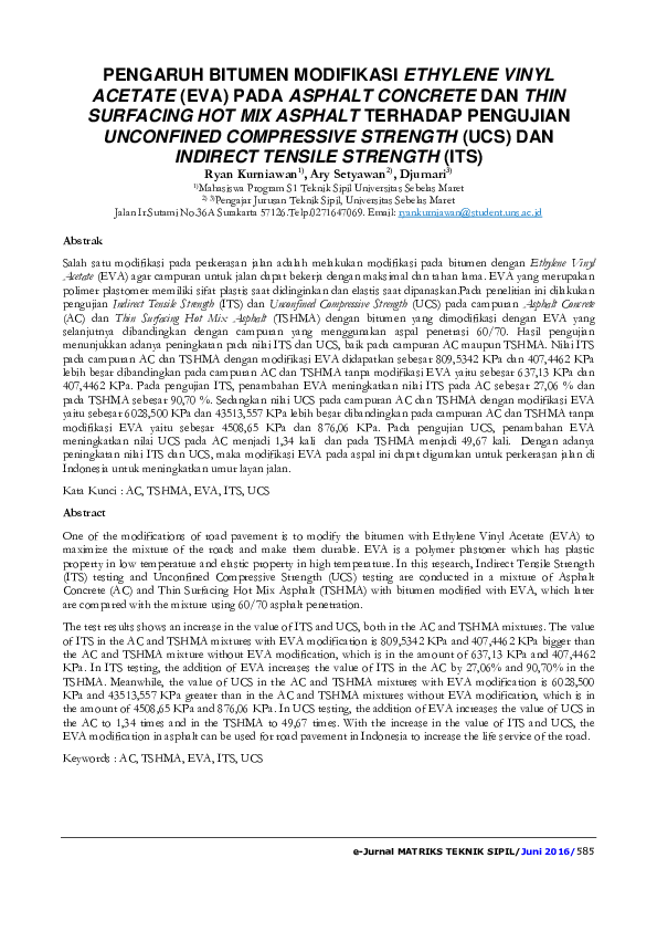 (PDF) Pengaruh bitumen modifikasi ethylene vinyl acetete (eva) pada ...