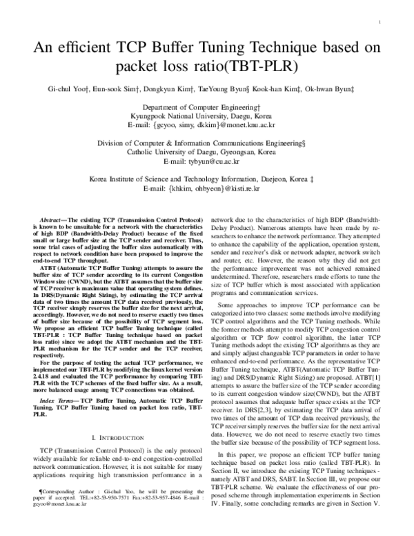 (PDF) An efficient TCP Buffer Tuning Technique based on packet loss ...