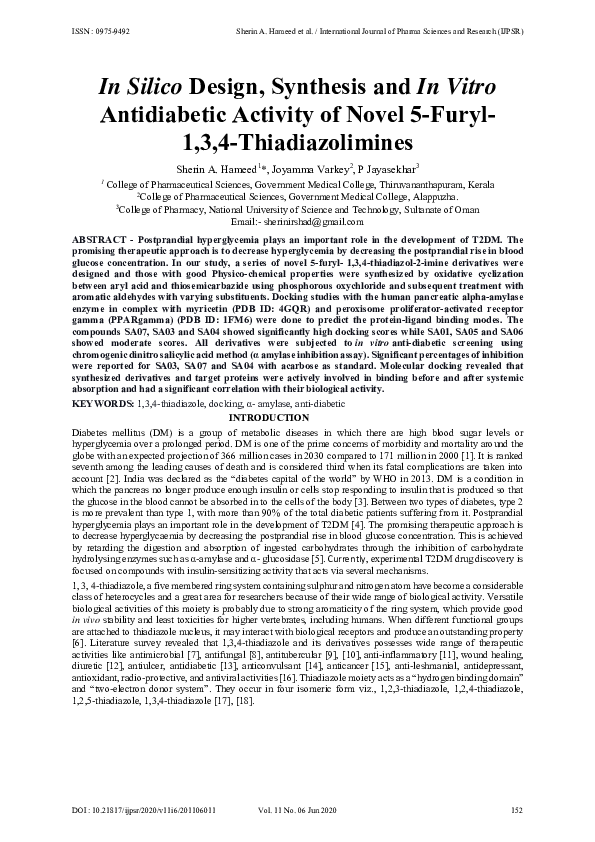 (PDF) In Silico Design, Synthesis and In Vitro Antidiabetic Activity of ...