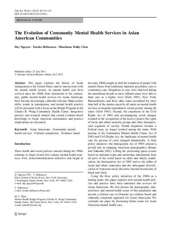 (PDF) The Evolution of Community Mental Health Services in Asian ...