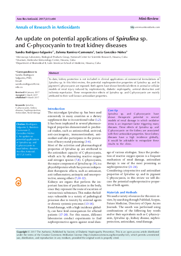 (PDF) An update on potential applications of Spirulina sp. and C ...