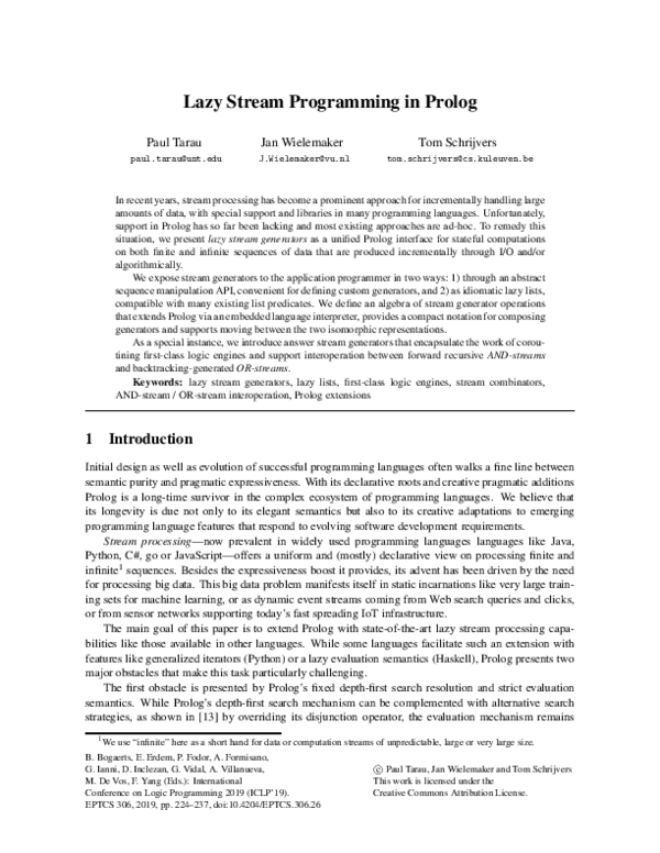 (PDF) Lazy Stream Programming in Prolog
