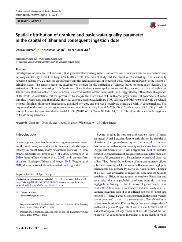 (PDF) Spatial distribution of uranium and basic water quality parameter ...