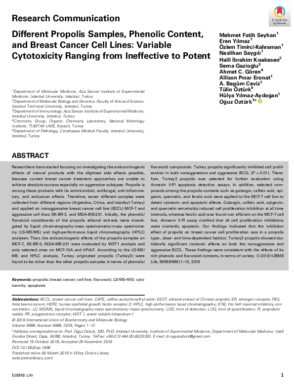 (PDF) Different propolis samples, phenolic content, and breast cancer ...