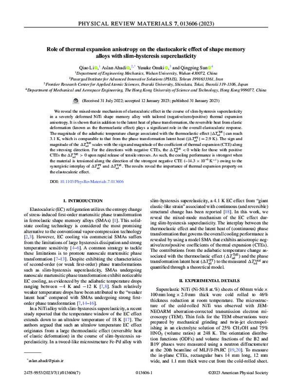 (PDF) Role of thermal expansion anisotropy on the elastocaloric effect ...