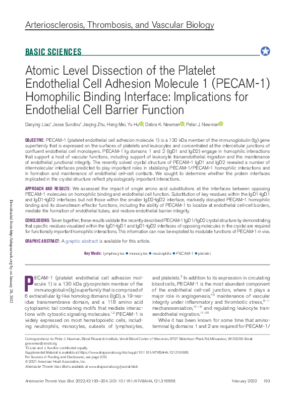 (PDF) Atomic Level Dissection of the Platelet Endothelial Cell Adhesion ...