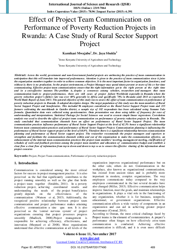 (PDF) Effect of Project Team Communication on Performance of Poverty ...