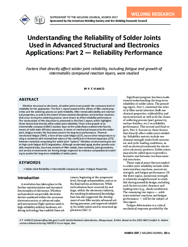 (PDF) Understanding the Reliability of Solder Joints Used in Advanced