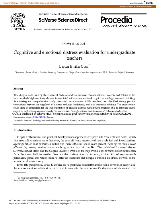(PDF) Cognitive and emotional distress evaluation for undergraduate ...