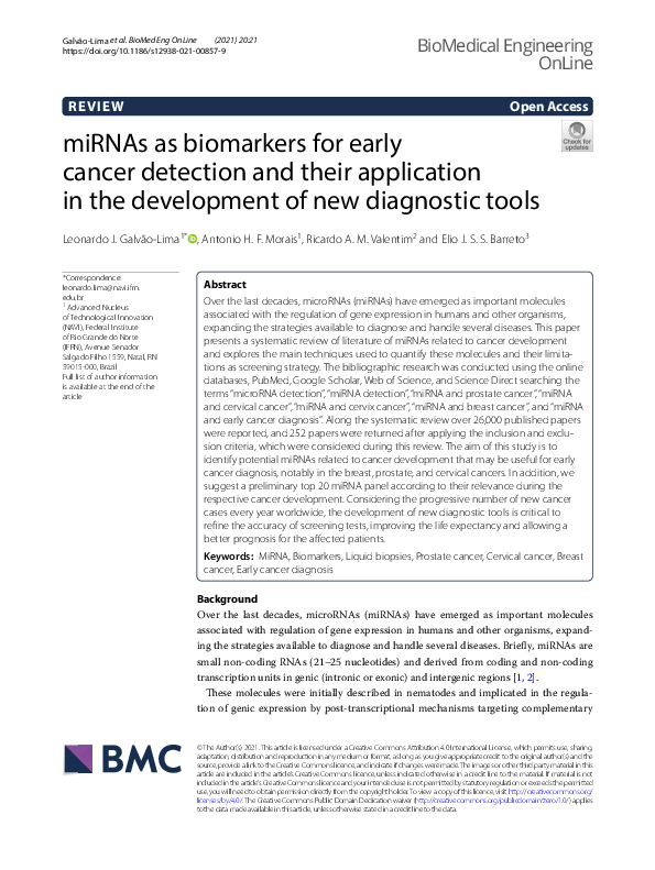 (PDF) miRNAs as biomarkers for early cancer detection and their ...