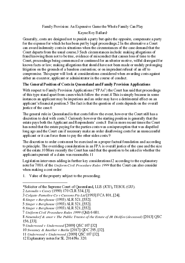 (PDF) Family Provision: An Expensive Game the Whole Family Can Play