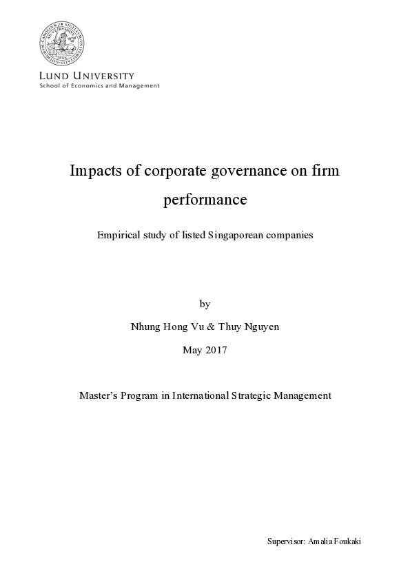 (PDF) Impacts of corporate governance on firm performance - Empirical ...