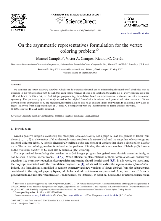 (PDF) On the asymmetric representatives formulation for the vertex ...