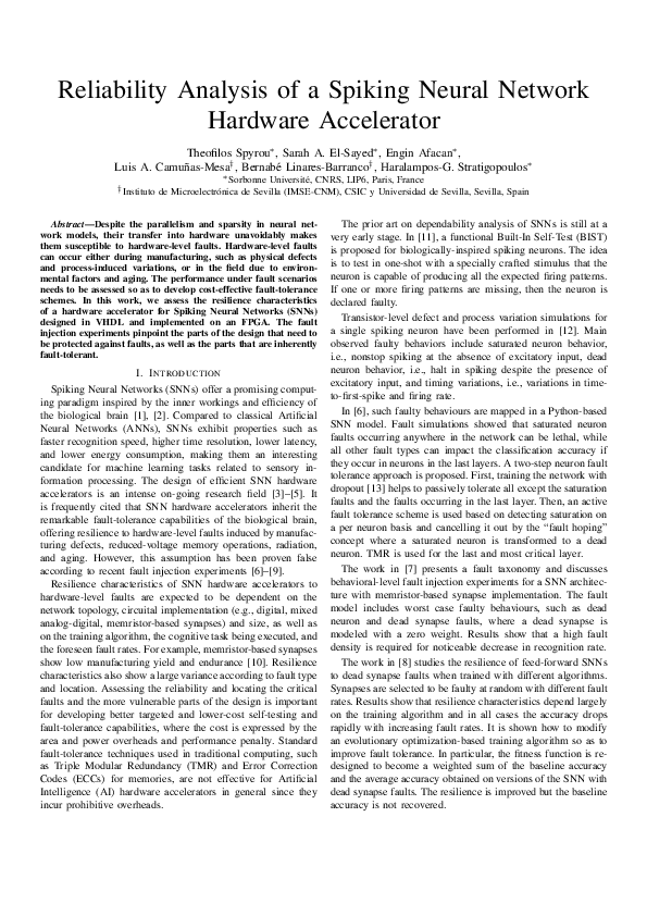 (PDF) Reliability Analysis of a Spiking Neural Network Hardware Accelerator