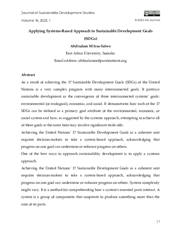 (PDF) Applying Systems-Based Approach to Sustainable Development Goals ...
