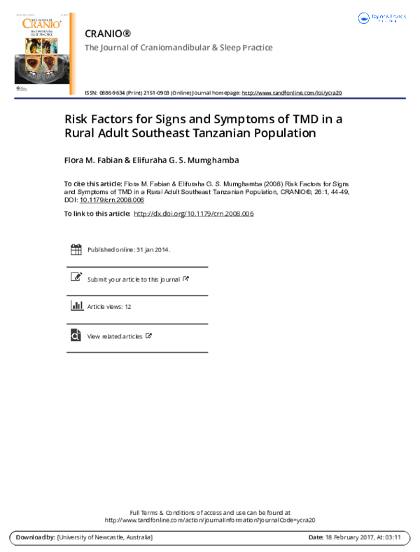 (PDF) Risk factors for signs and symptoms of TMD in a rural adult ...
