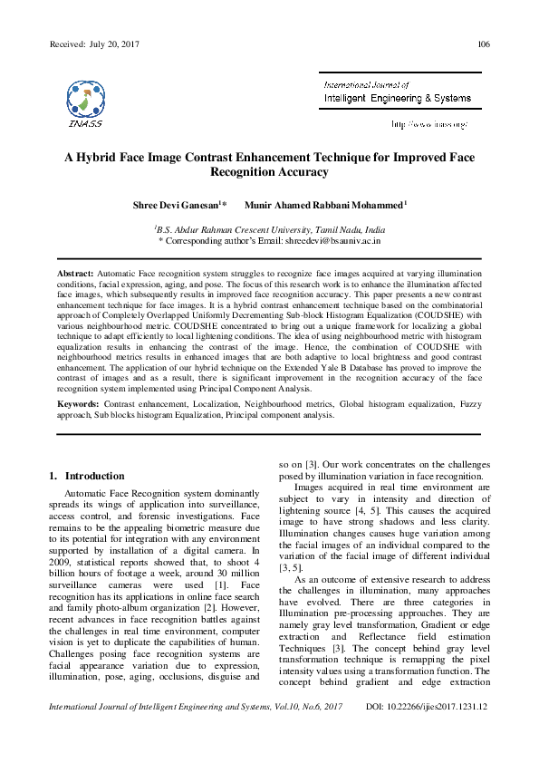 (PDF) A Hybrid Face Image Contrast Enhancement Technique for Improved ...