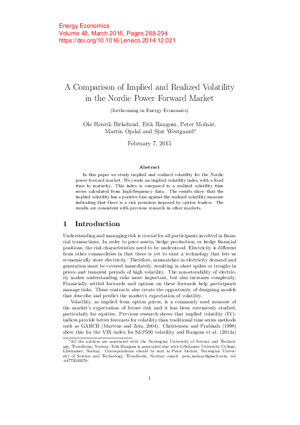 (PDF) A comparison of implied and realized volatility in the Nordic ...