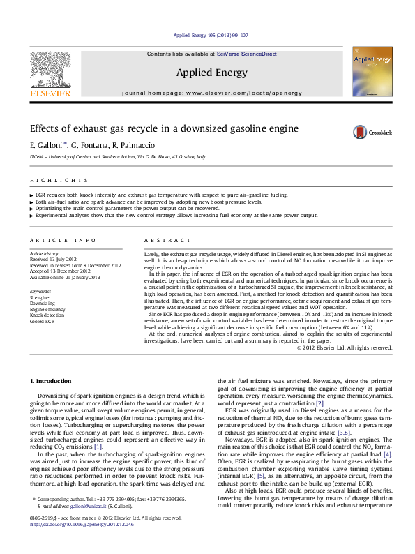 (PDF) Effects of exhaust gas recycle in a downsized gasoline engine