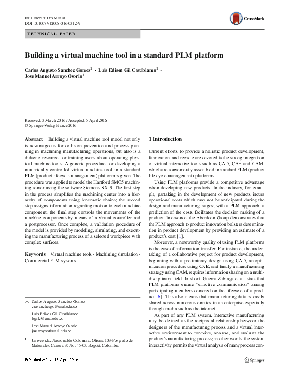 (PDF) Building a virtual machine tool in a standard PLM platform