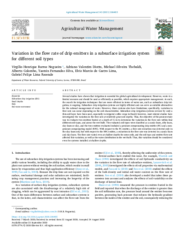 (PDF) Variation in the flow rate of drip emitters in a subsurface ...