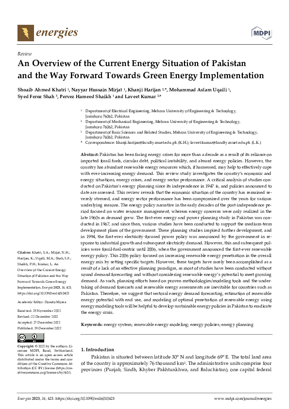 (PDF) An Overview of the Current Energy Situation of Pakistan and the ...