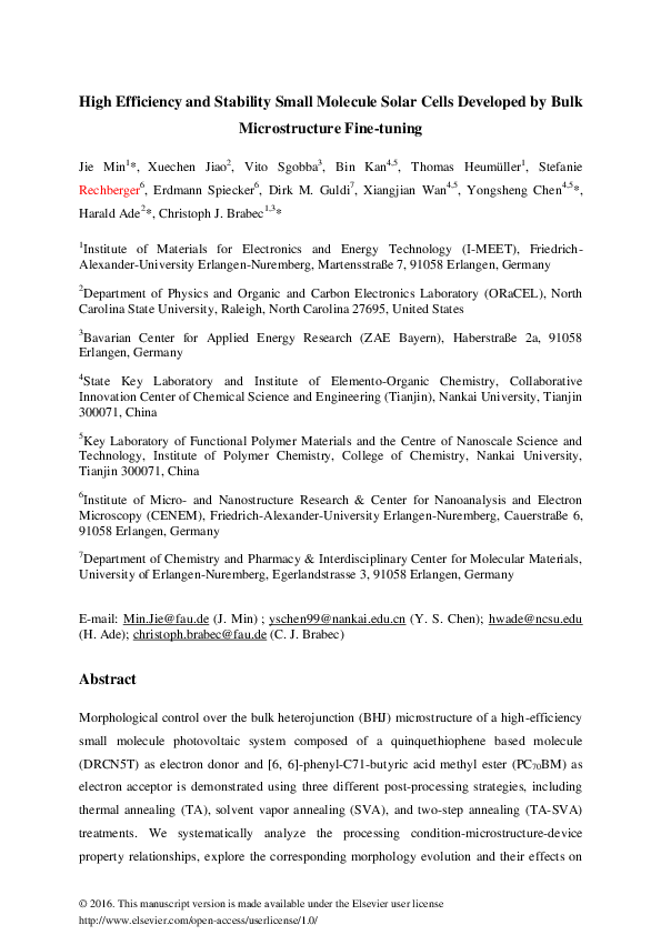 (PDF) High efficiency and stability small molecule solar cells ...