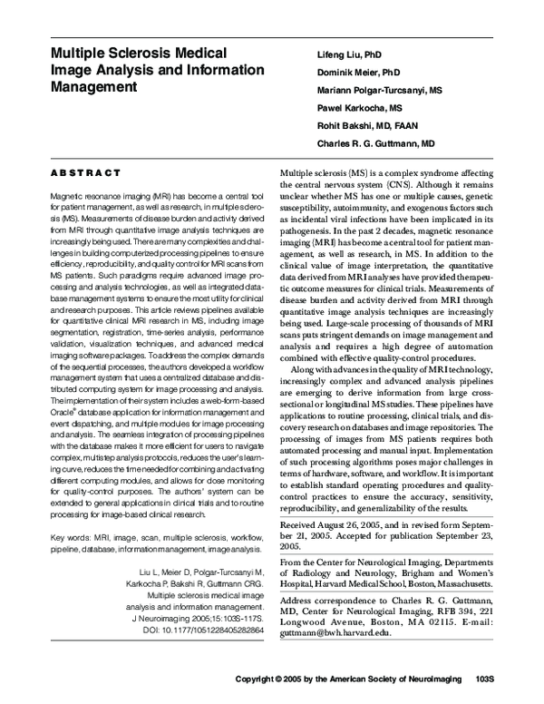 (PDF) Multiple Sclerosis Medical Image Analysis and Information