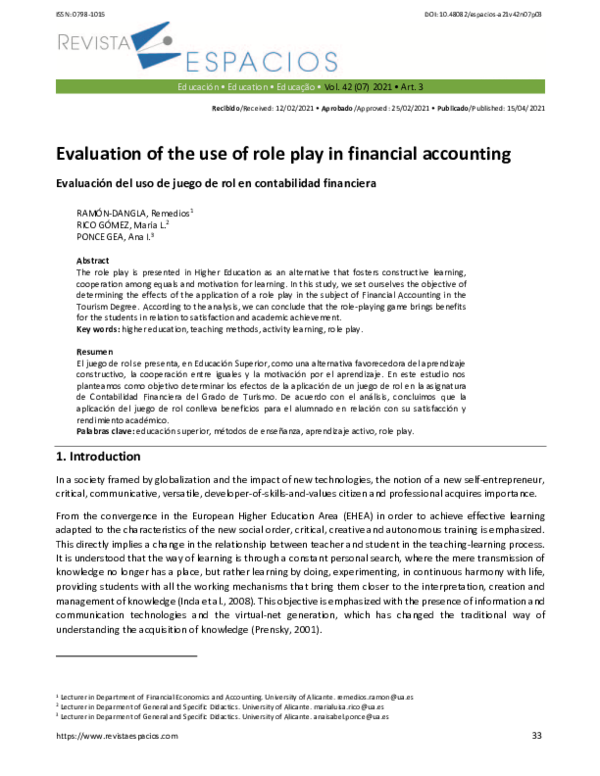 (PDF) Evaluation of the use of role play in financial accounting