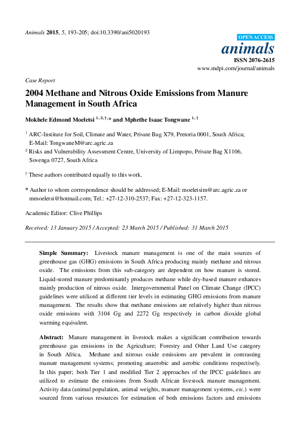 (PDF) 2004 Methane and Nitrous Oxide Emissions from Manure Management ...