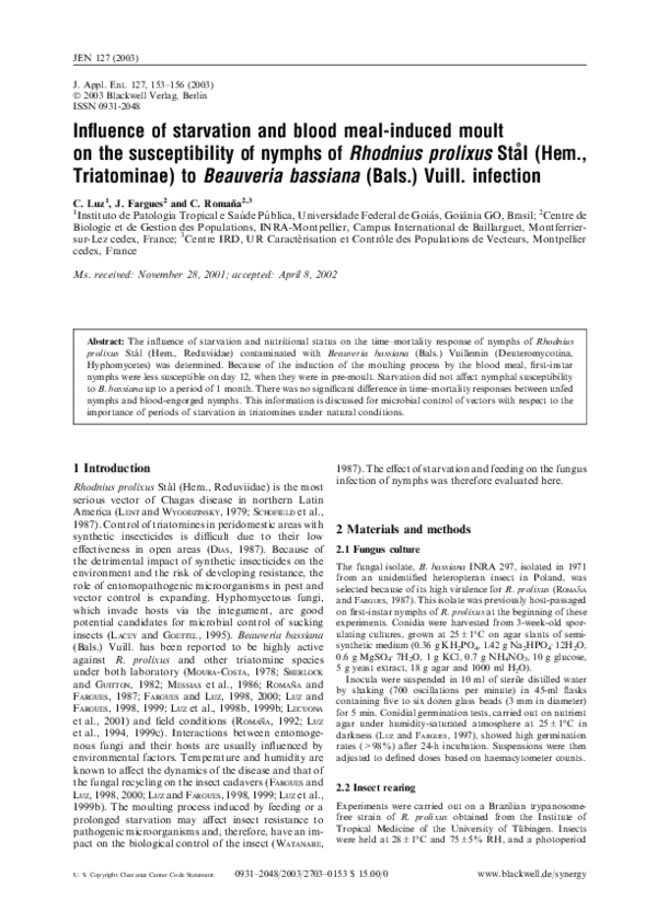 (PDF) Influence of starvation and blood meal-induced moult on the ...