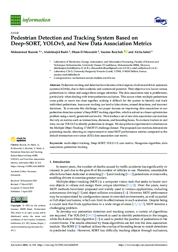 (PDF) Pedestrian Detection and Tracking System Based on Deep-SORT ...