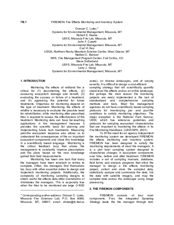 (PDF) FIREMON Fire effects monitoring and inventory system Steve