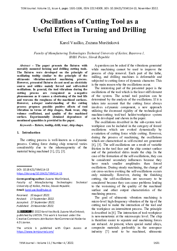 (PDF) Oscillations of Cutting Tool as a Useful Effect in Turning and ...