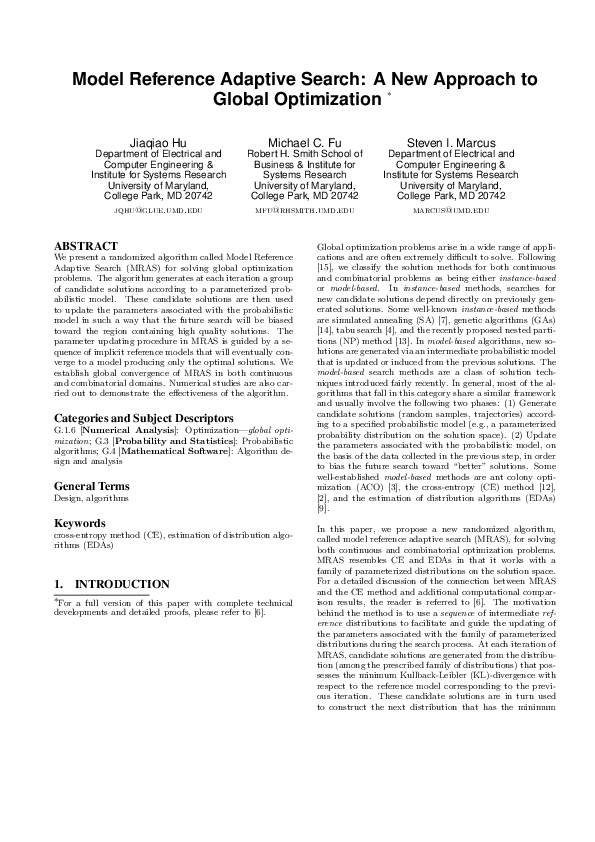 (PDF) Model Reference Adaptive Search: A New Approach to Global ...