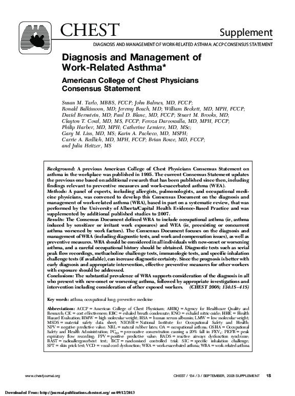 (PDF) Diagnosis and Management of Work-Related Asthma