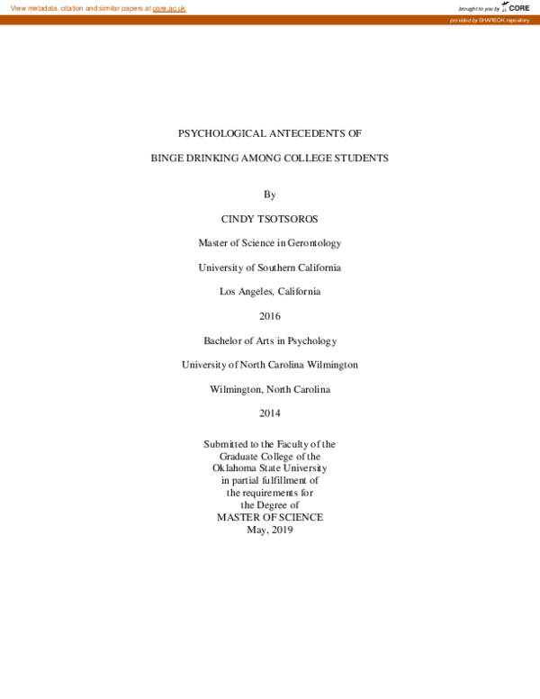(PDF) Psychological Antecedents of Binge Drinking Among College Students