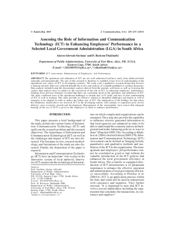 (PDF) Assessing the Role of Information and Communication Technology ...