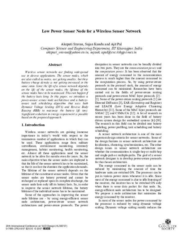 (PDF) Low Power Sensor Node for a Wireless Sensor Network