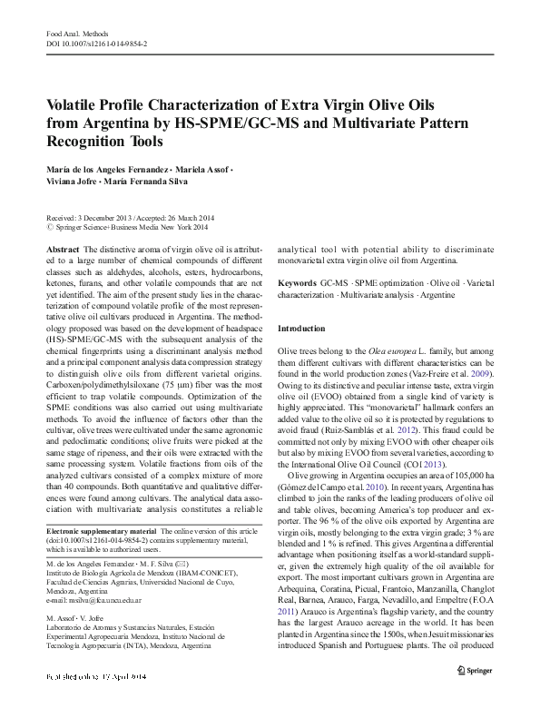 (PDF) Volatile Profile Characterization of Extra Virgin Olive Oils from ...