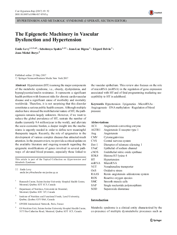 (PDF) The Epigenetic Machinery in Vascular Dysfunction and Hypertension